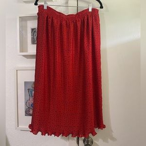 Vintage Red with Blue polka dot Midi pleated skirt